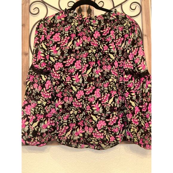 MISA Los Angeles Alicia Pink Floral Flare-Sleeve Floral Blouse Size S 4-8 - Picture 3 of 5